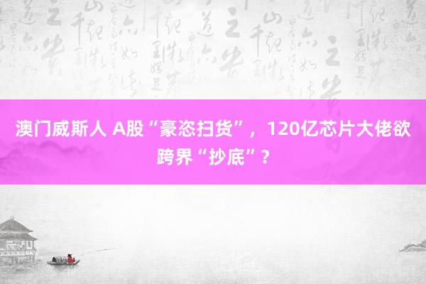 澳门威斯人 A股“豪恣扫货”，120亿芯片大佬欲跨界“抄底”？