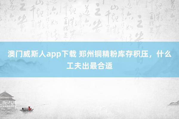 澳门威斯人app下载 郑州铜精粉库存积压，什么工夫出最合适
