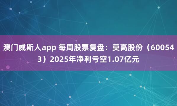 澳门威斯人app 每周股票复盘：莫高股份（600543）2025年净利亏空1.07亿元