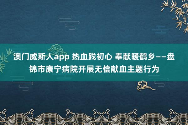 澳门威斯人app 热血践初心 奉献暖鹤乡——盘锦市康宁病院开展无偿献血主题行为