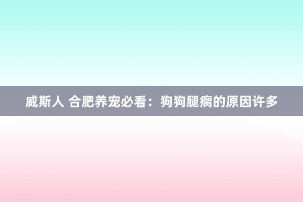 威斯人 合肥养宠必看：狗狗腿瘸的原因许多