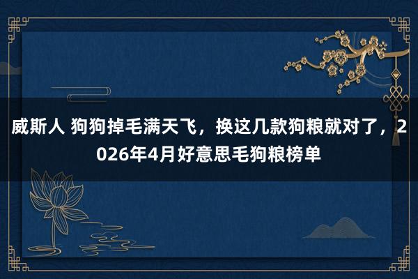 威斯人 狗狗掉毛满天飞，换这几款狗粮就对了，2026年4月好意思毛狗粮榜单