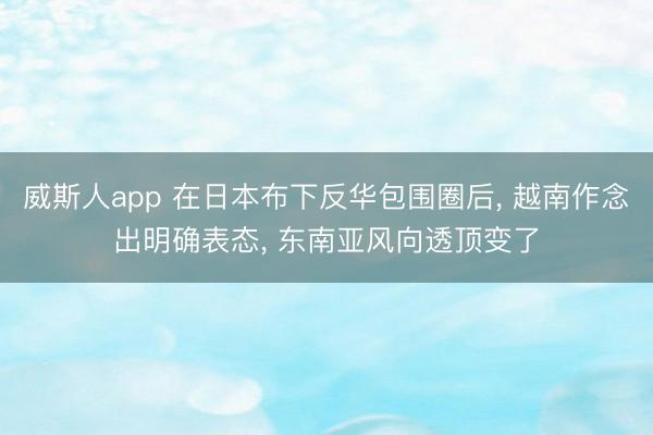 威斯人app 在日本布下反华包围圈后， 越南作念出明确表态， 东南亚风向透顶变了