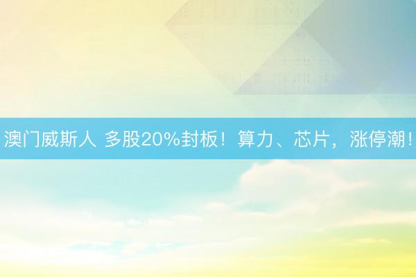 澳门威斯人 多股20%封板！算力、芯片，涨停潮！